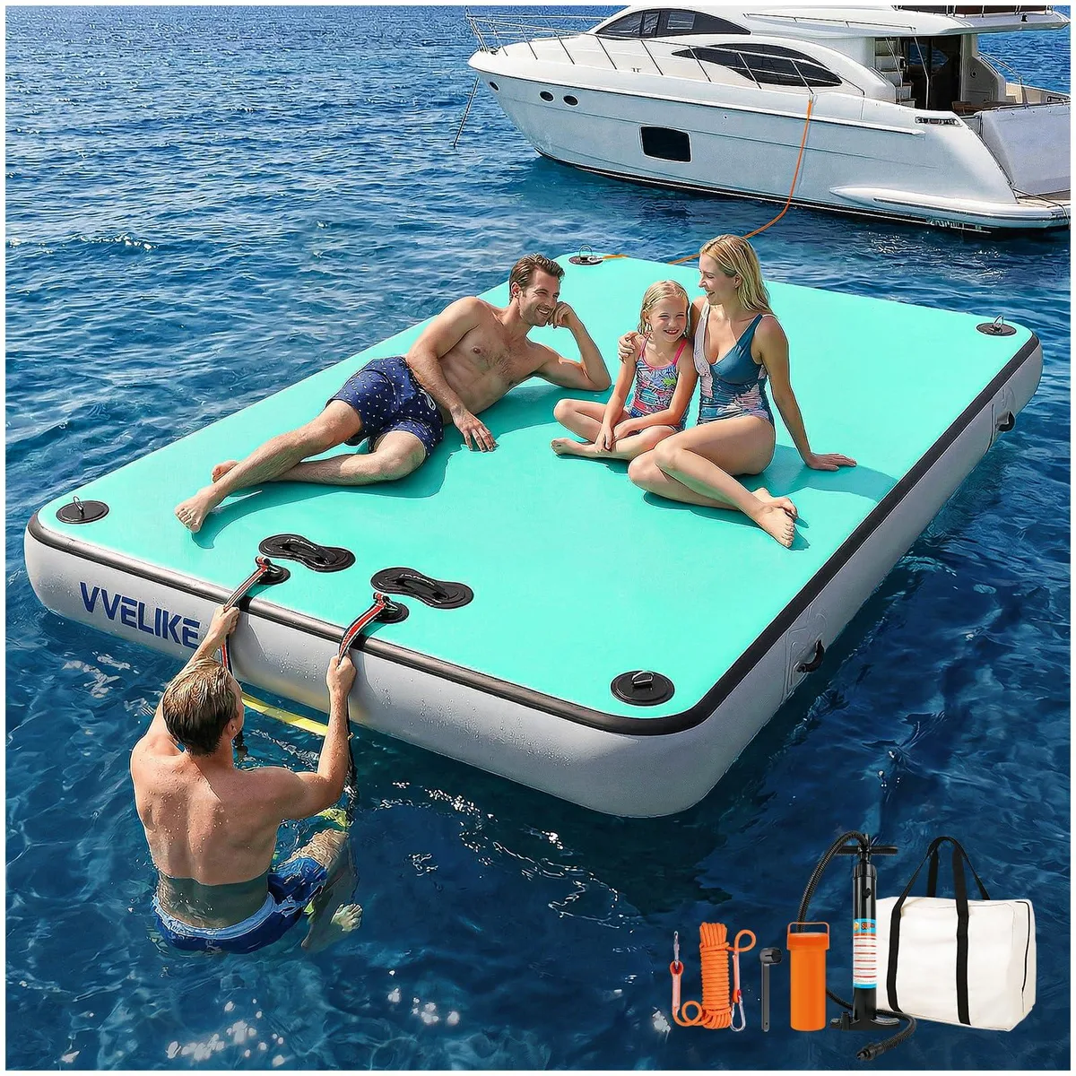  VVELIKE Inflatable Floating Dock 5x6.6ft Mint Green Grey — product photo