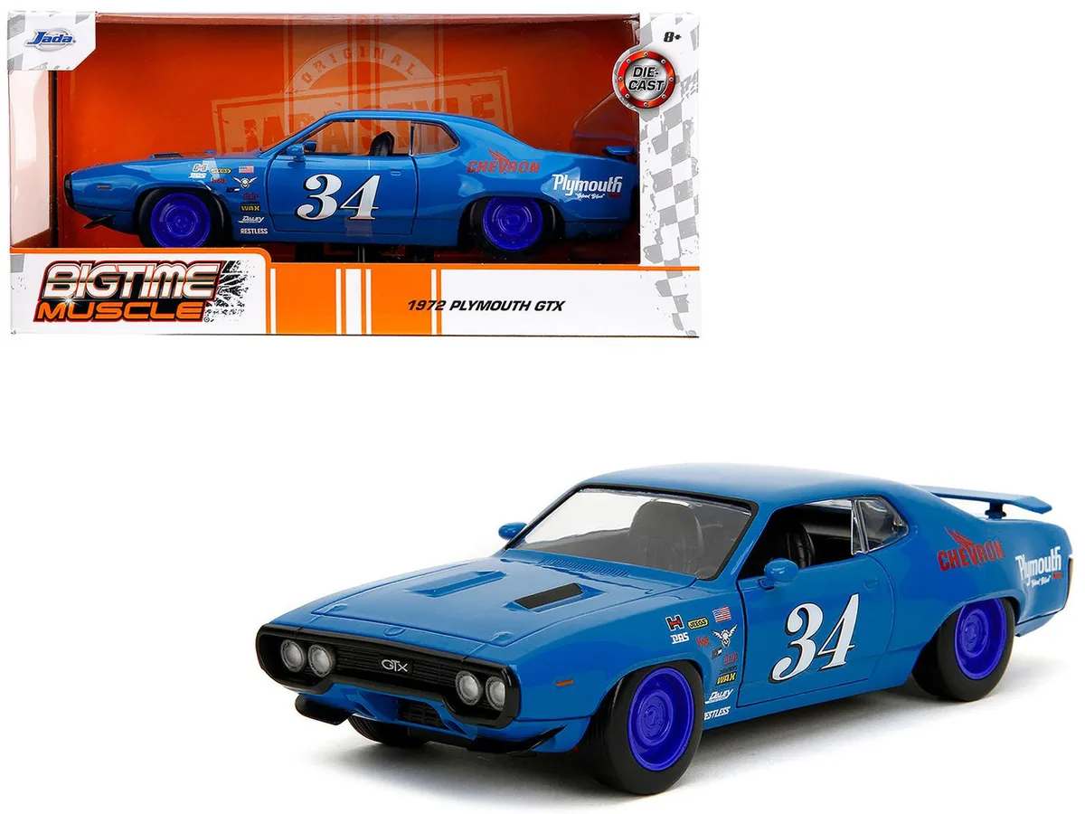 Jada Jada 1972 Plymouth GTX #34 Blue "Bigtime Muscle" 1/24 Diecast — product photo