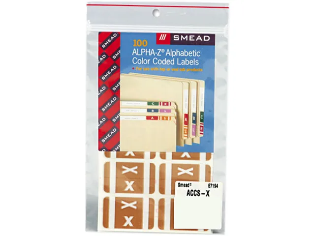 Smead Smead 67194 Alpha-Z Second Letter Labels, X, Light Brown, 100/Pack — product photo