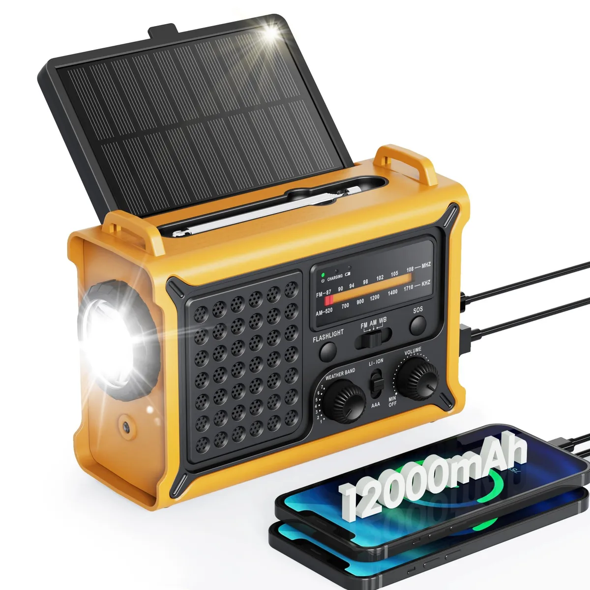  Roxicosly CR1030 Emergency Radio 12000mAh 8500mm² Solar AM/FM/WB IPX6 — product photo