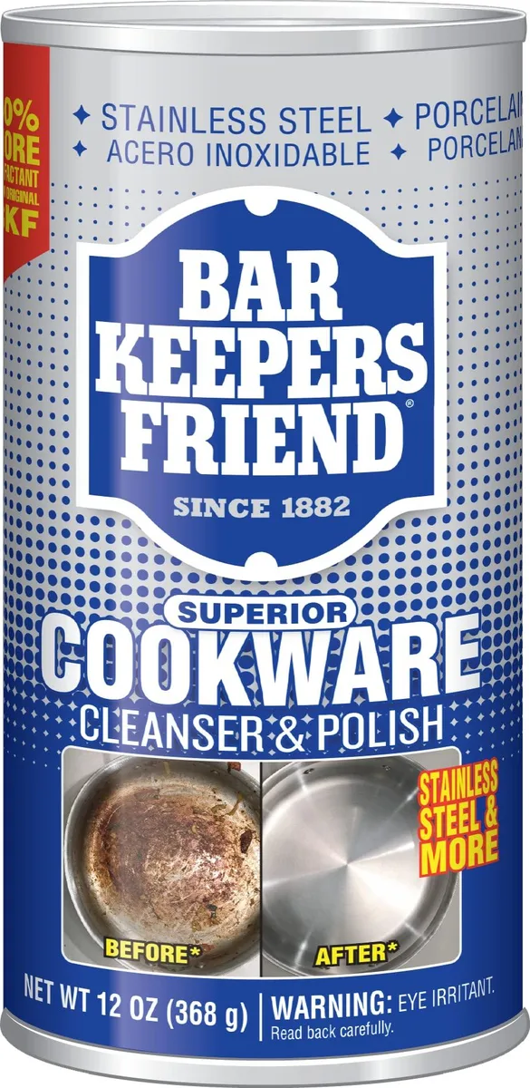 White 12 oz bottle of Metra cookware cleanser polish