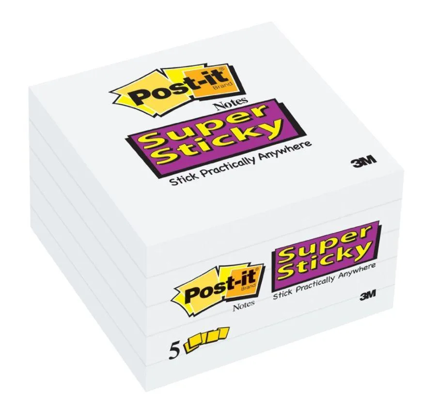 3M 3M 654-5SSW Post-it Super Sticky Notes 5 pack 90 sheets 3x3 white — product photo