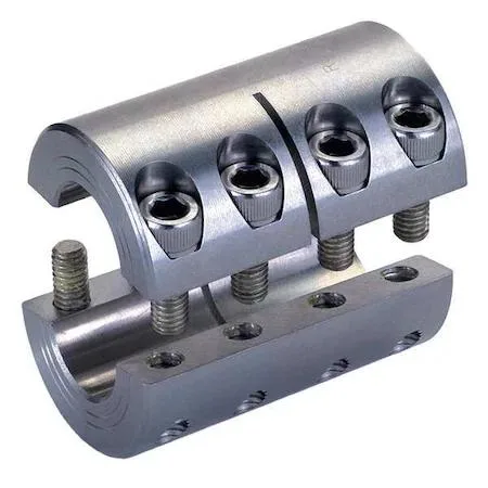 Two-piece stainless steel shaft coupling, 1 inch bore, 2.05 inch clearance diameter, 3 inch length