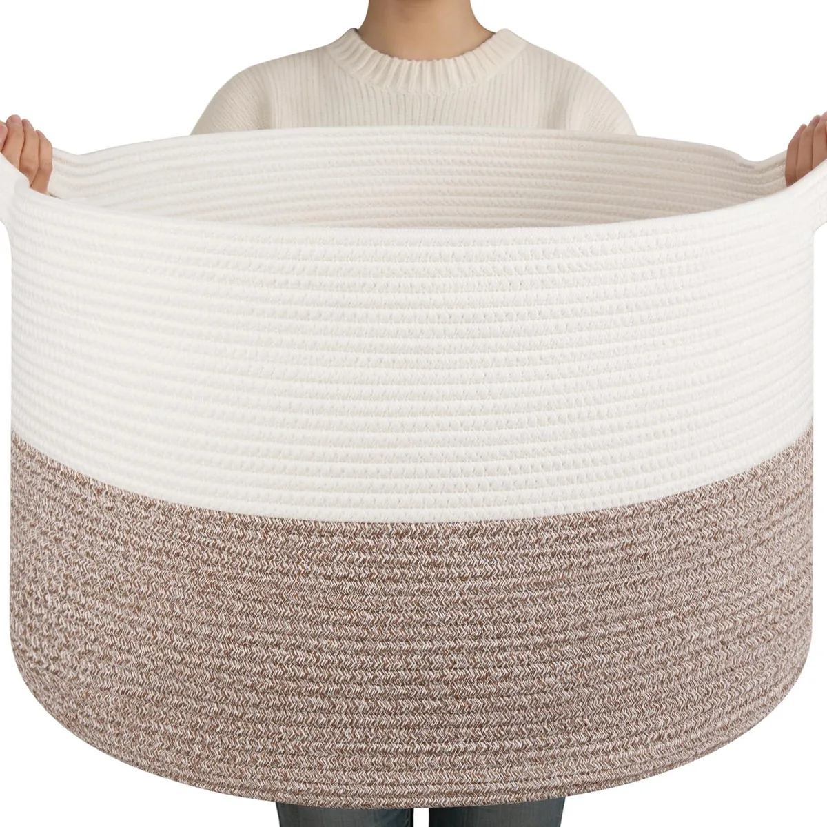  90L Cotton Rope Toy Storage 21.7 x 13.8 in White Linen Brown — product photo