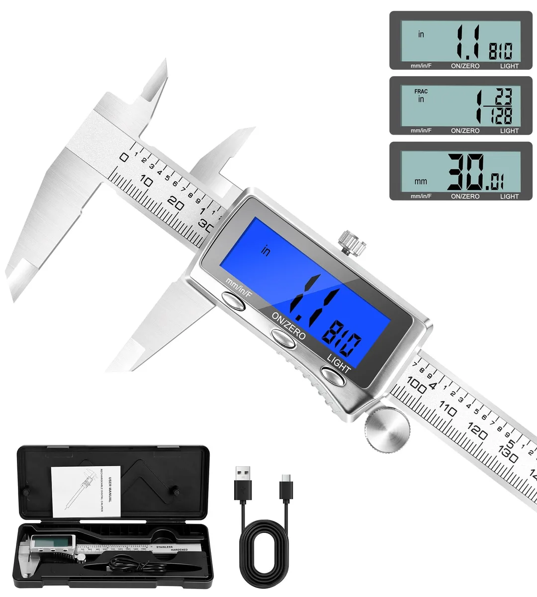  LuxBlue Rechargeable Digital Caliper 6 Inch 150mm .001 .02 80 99 20 — product photo