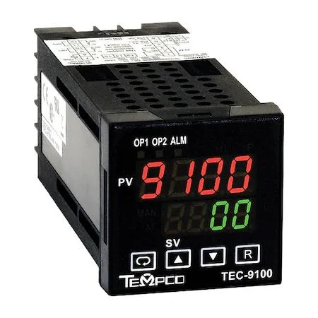 Tempco TEC14044 digital temperature controller, 1/16 DIN, transparent case, dual red LED display