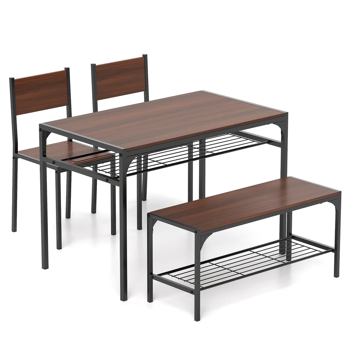 SlickBlue SlickBlue Industrial Dining Set Walnut 43" Table Bench 2 Chairs — product photo