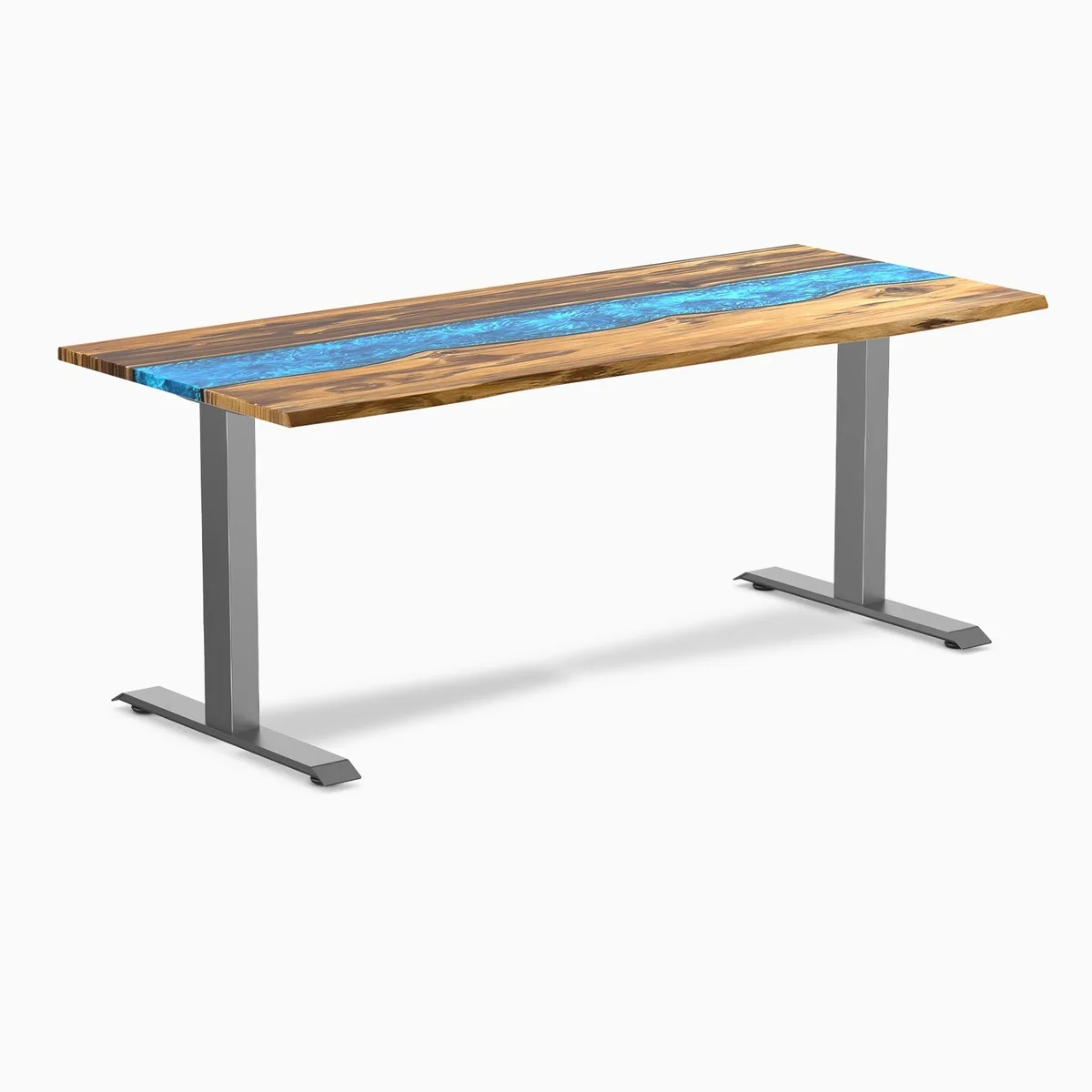 Desky Desky Resin Hardwood Desk Teak Blue River 72 x 30 in Space Gray — product photo