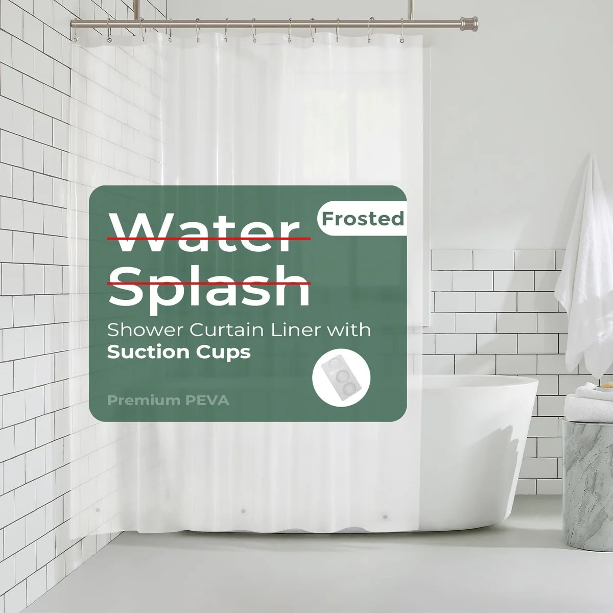  Shower Curtain Liner with Side Suction Cups, 72 x 72, Frosted — product photo