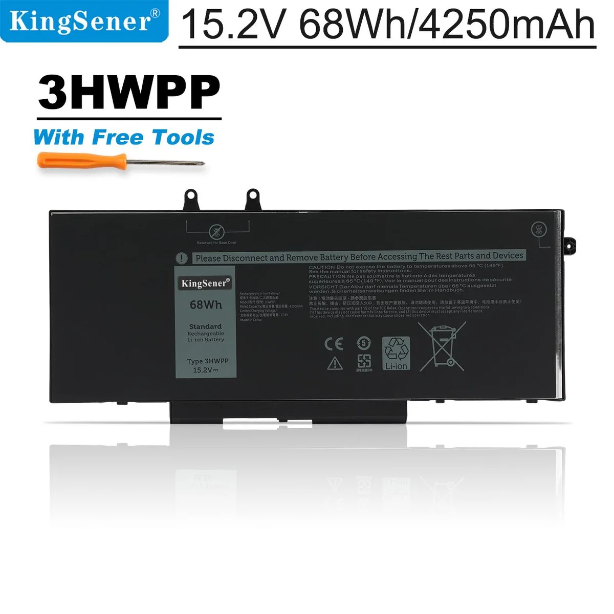 KingSener KingSener 3HWPP laptop battery 15.2V 68Wh for Dell Latitude 5401 5501 5411 5410 5511 — product photo