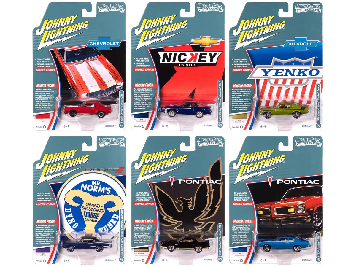 JOHNNY LIGHTNING JOHNNY LIGHTNING Muscle Cars USA 2025 Release 1 Set B 6-piece 1/64 hobby collectible — product photo