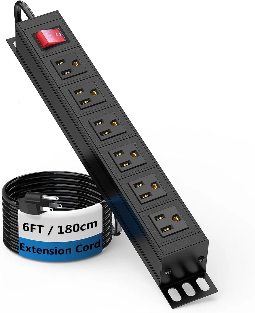 BFKK BFKK 6 Outlet Metal Mountable Power Strip 15A 125V 1875W 6FT Black — product photo