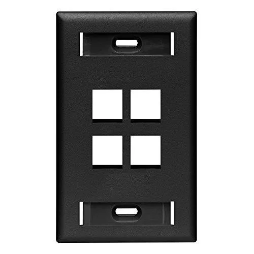 Leviton Manufacturing Co. Leviton 42080 1-Gang 4-Port QuickPort Wallplate with ID Windows, Black — product photo