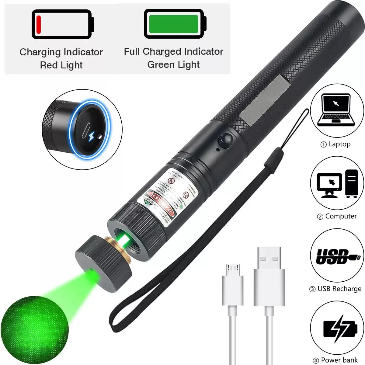 NShi NShi Green Laser Pointer 532nm Rechargeable Aerometal — product photo