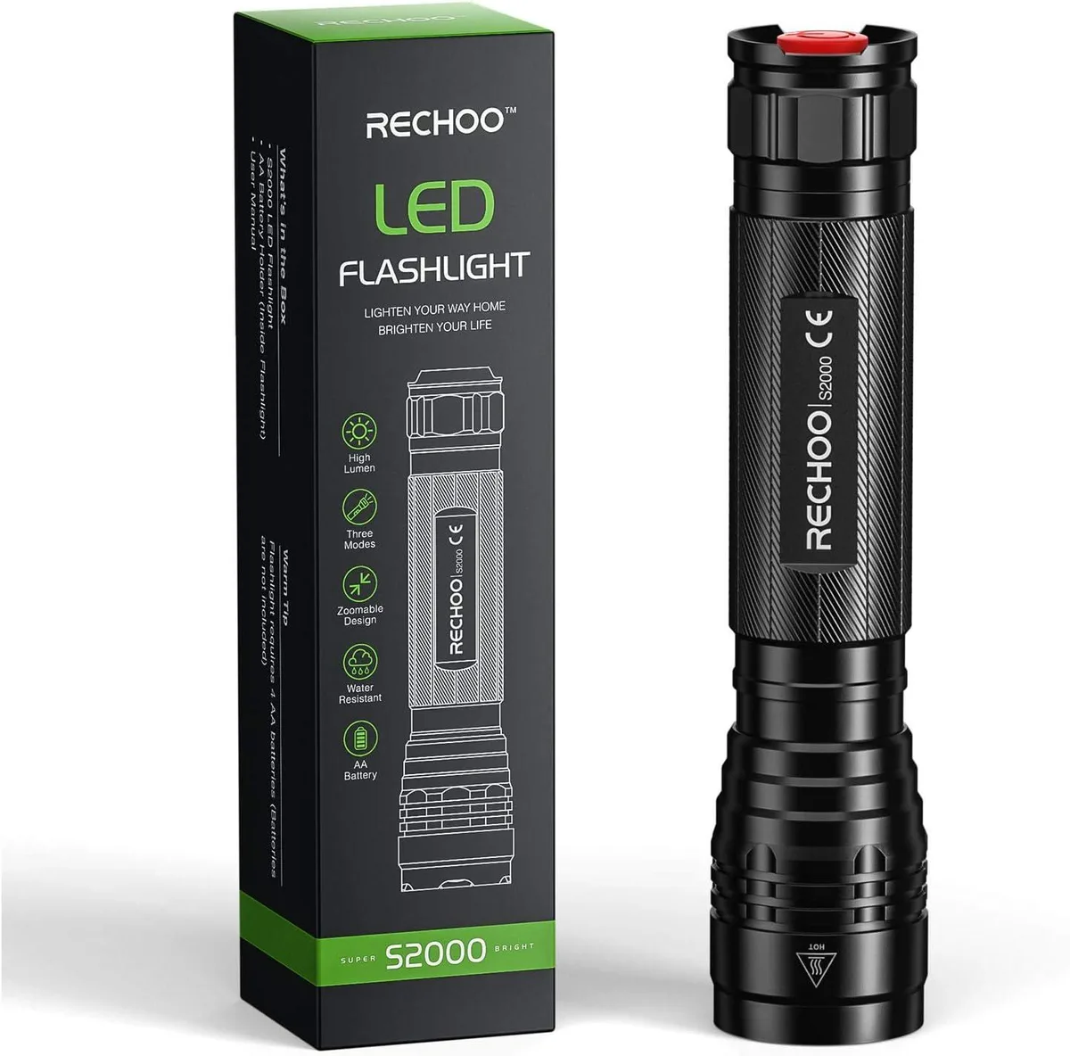 MAONO S2000 mid-size aluminium flashlight, zoomable head, three modes