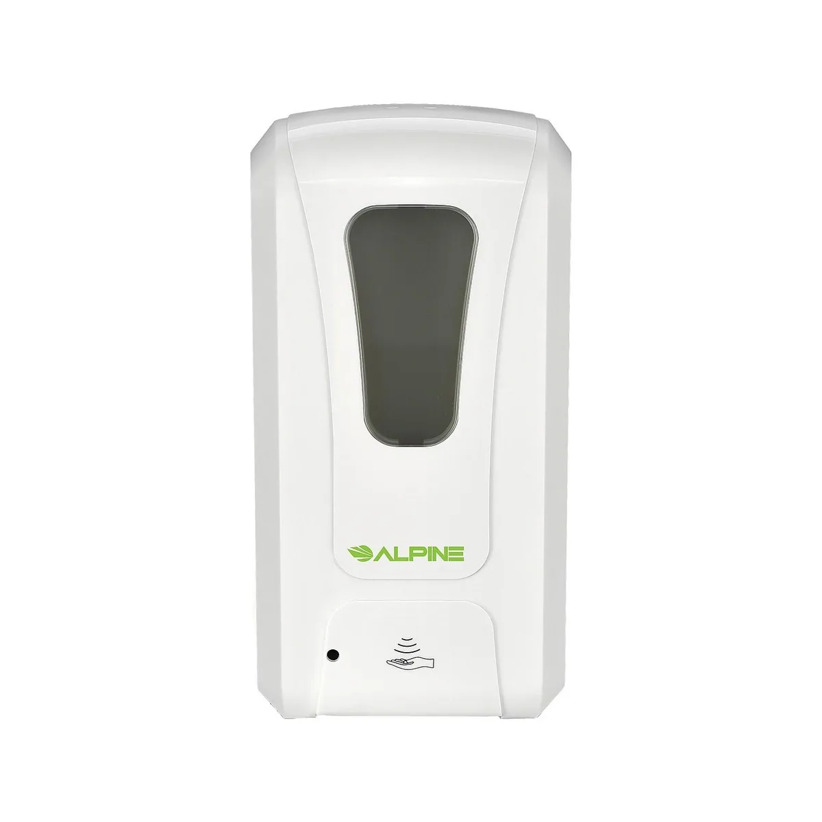 White wall-mounted automatic soap dispenser with viewing window and lock