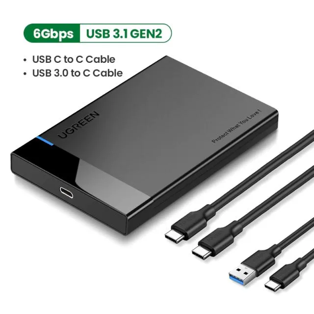 Hetai Tech Hetai Tech 2.5" SATA USB-C Enclosure 9.5mm 2 Cables — product photo
