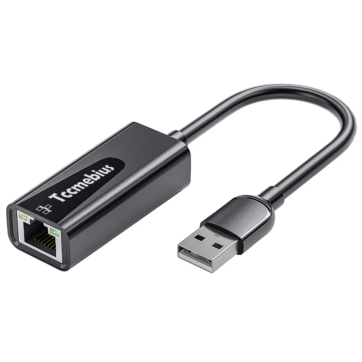 Small black USB 2.0 to RJ45 network adapter