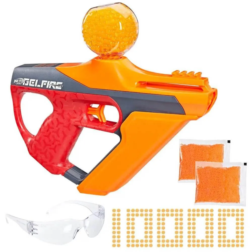 Yellow Nerf Pro Gelfire Uproar blaster with large top hopper and orange accents