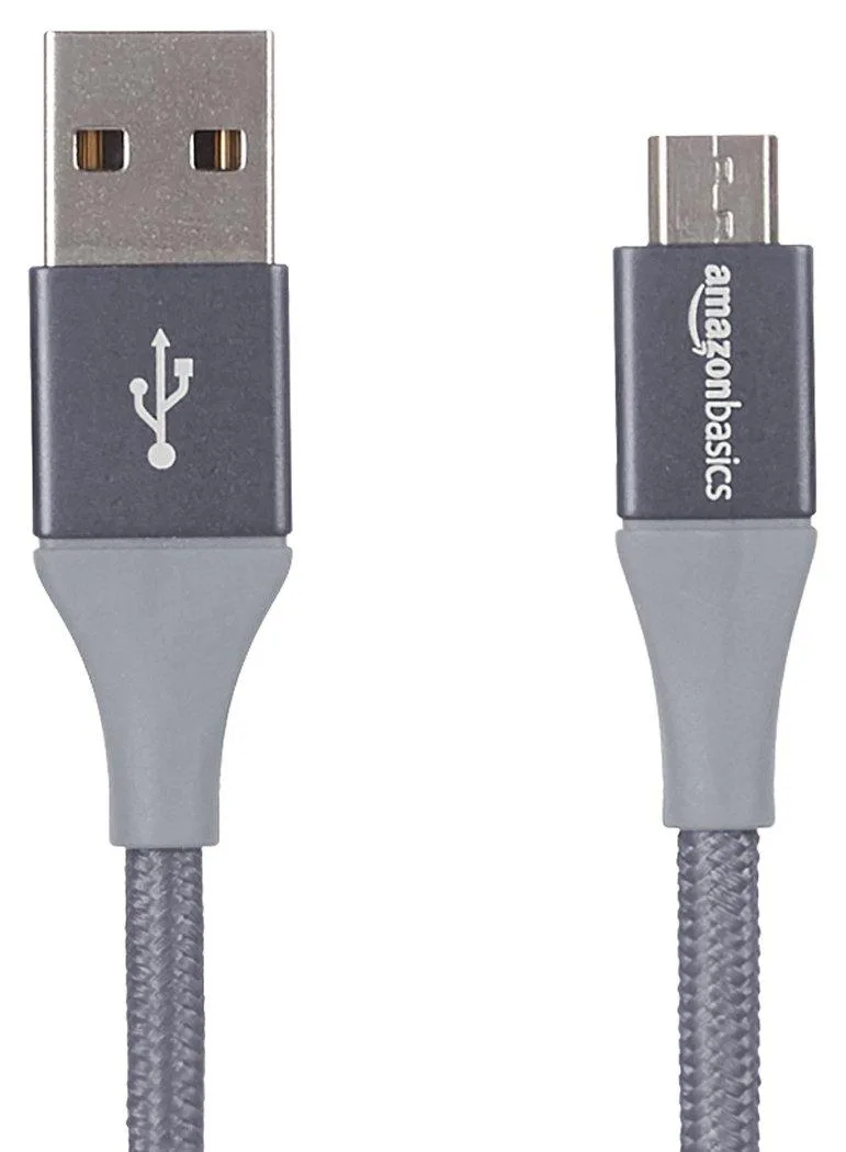 Dark grey braided Micro USB to USB-A cable, six feet long, with a strap