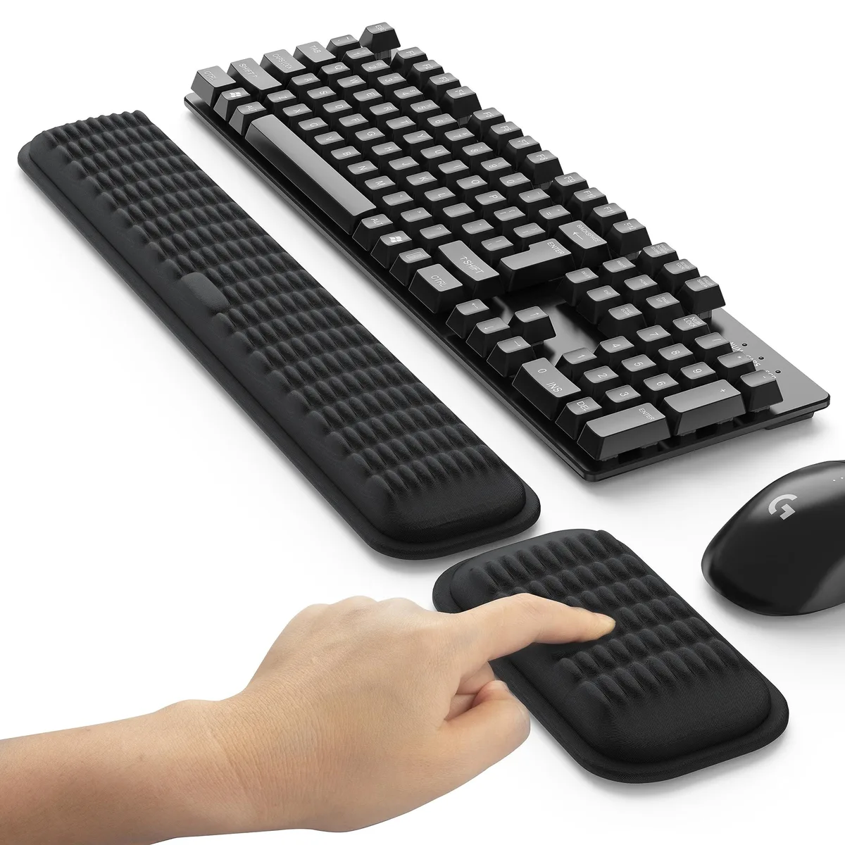  MEKASS 1009 Wrist Rest Set Keyboard Mouse 17.5x3.4x.8 Black — product photo