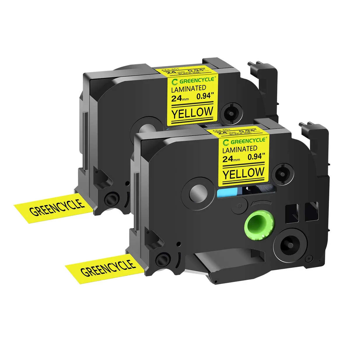 GREENCYCLE GREENCYCLE TZe-651 24mm 26.2ft Black on Yellow labelmaker tape 2 pack — product photo