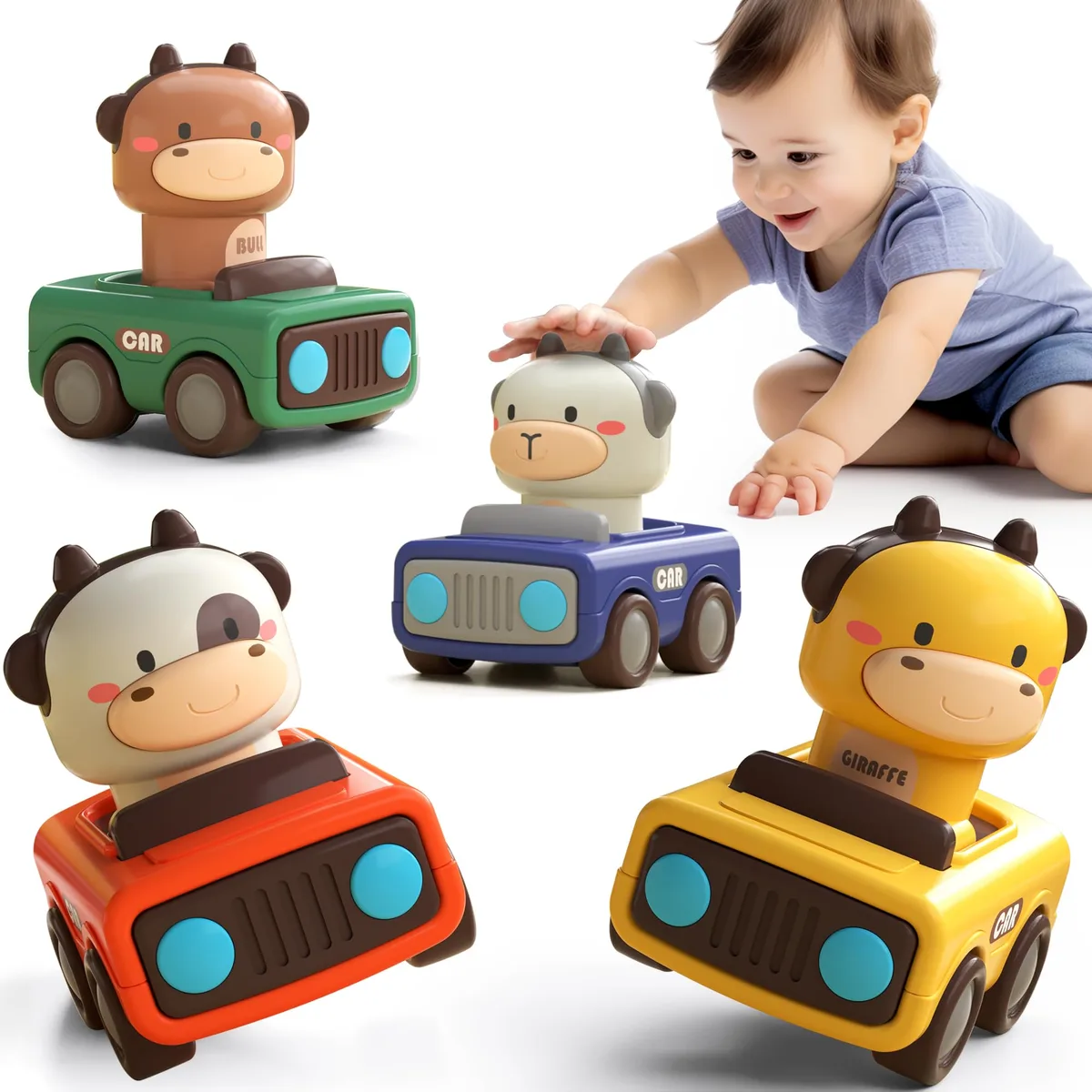  iPlay iLearn Press &amp; Go Animal Car Toy 12M+ 4pcs — product photo