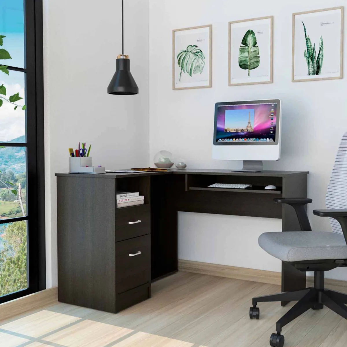 FM FURNITURE FM FURNITURE FM5701ELW L-Shaped Desk 41.3" x 47.2" Black Wengue — product photo