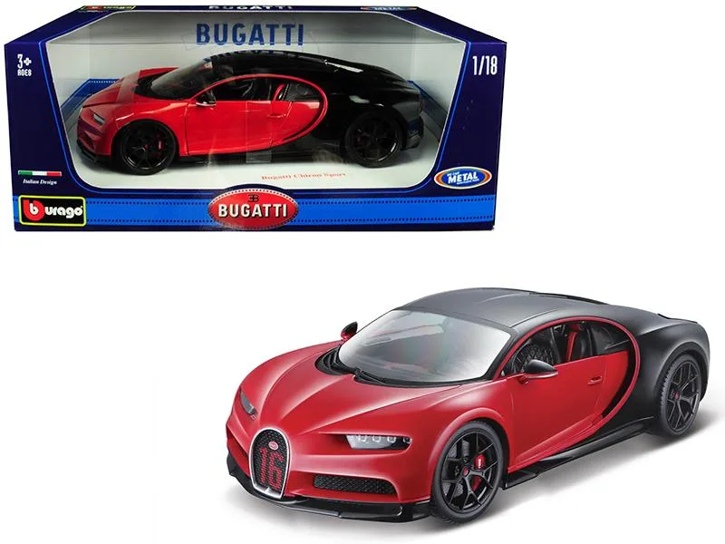 BBURAGO BBURAGO Bugatti Chiron Sport "16" Red Black 1/18 Diecast — product photo