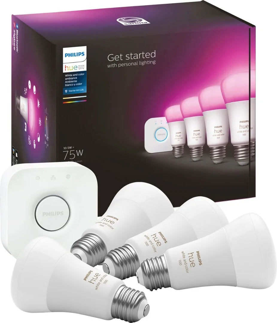Philips Hue Philips Hue 563296 Starter Kit E26 10.5W A19 4 bulbs Bridge Bluetooth — product photo
