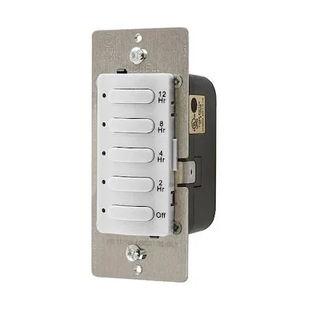 White wall-switch countdown timer with five preset buttons and manual override