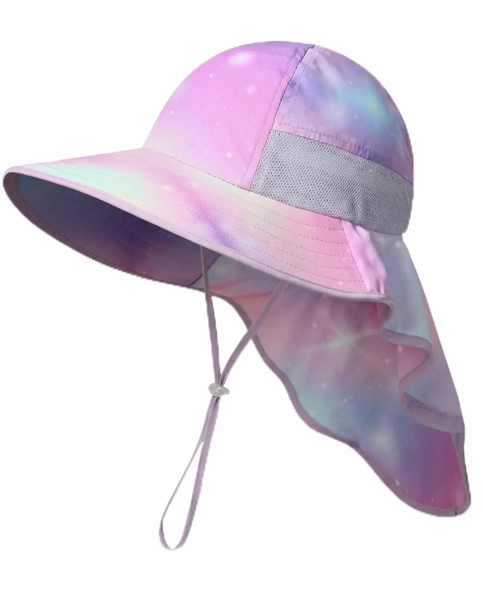  icolor Kids Sun Hat UPF50+ Bucket Hat with Neck Flap PinkStarry — product photo