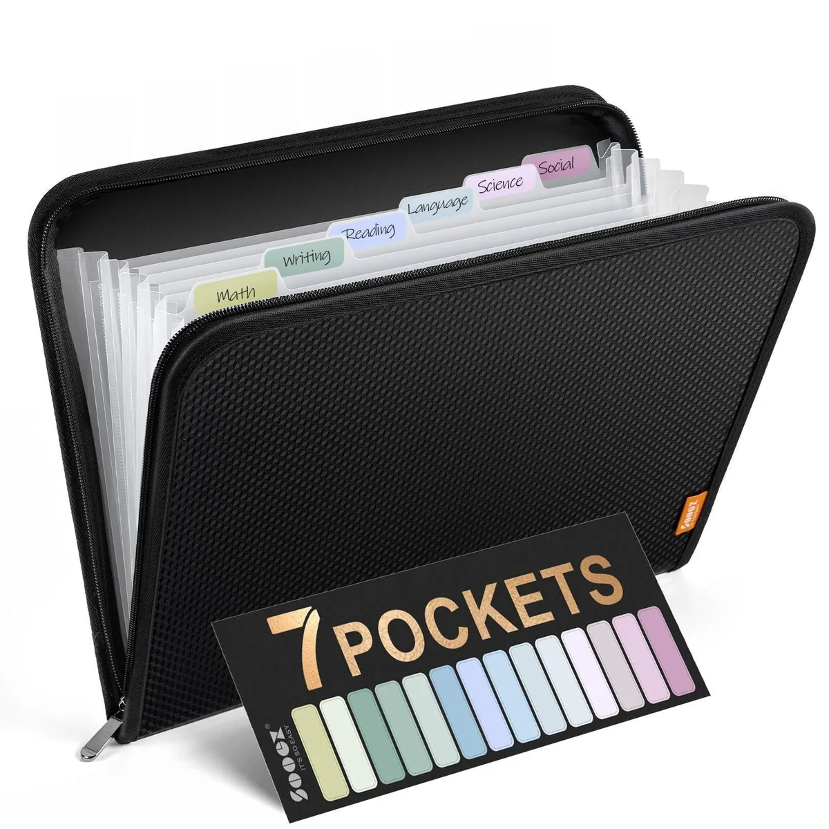  Sooez 7 Pocket Zipper Expanding File Folder A4 Black 14 x 11.2 inches 250 sheets — product photo