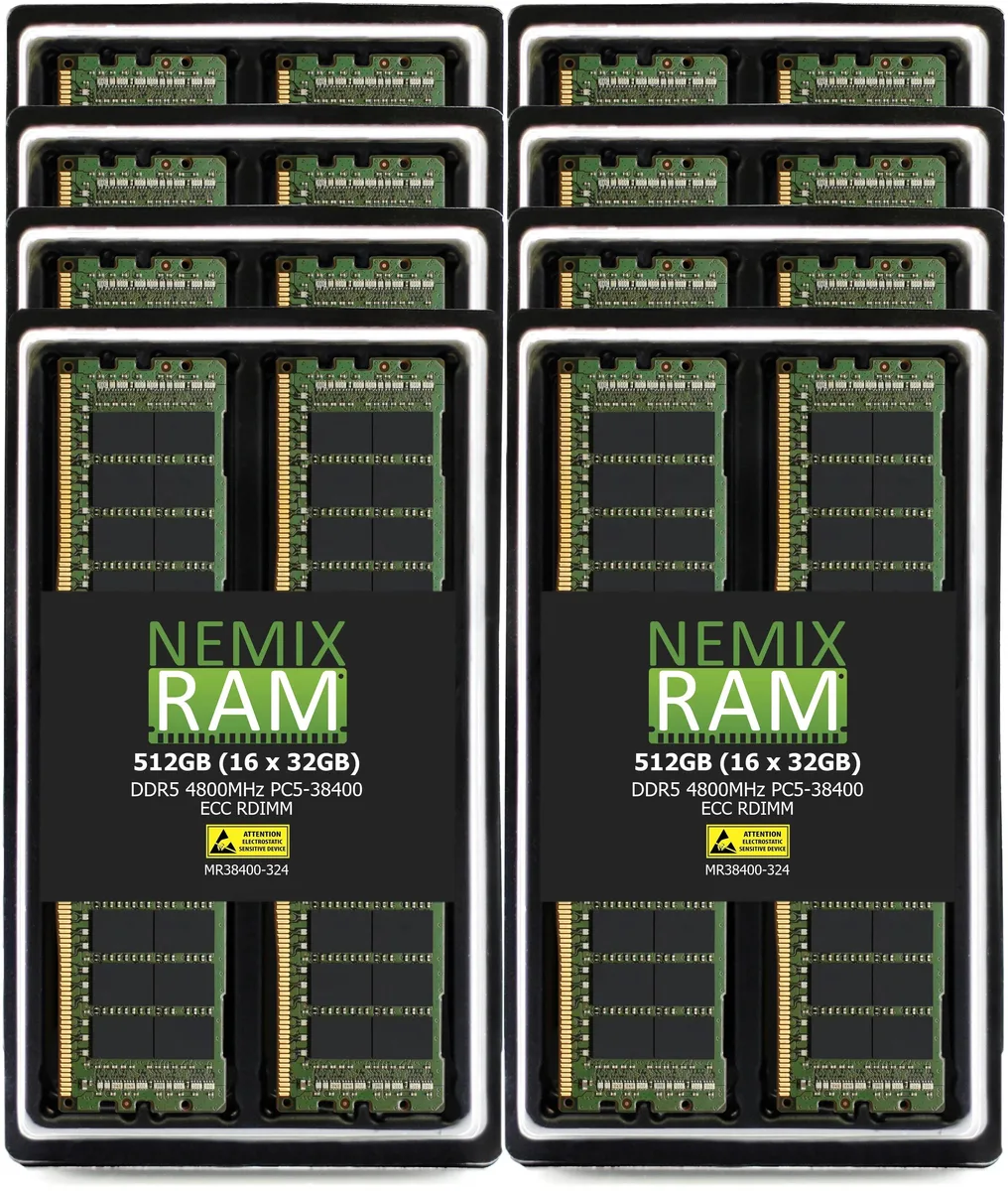 NEMIX RAM NEMIX RAM 512GB (16x32GB) DDR5 4800 CL40 2Rx4 1.1V 288-Pin ECC RDIMM server RAM — product photo