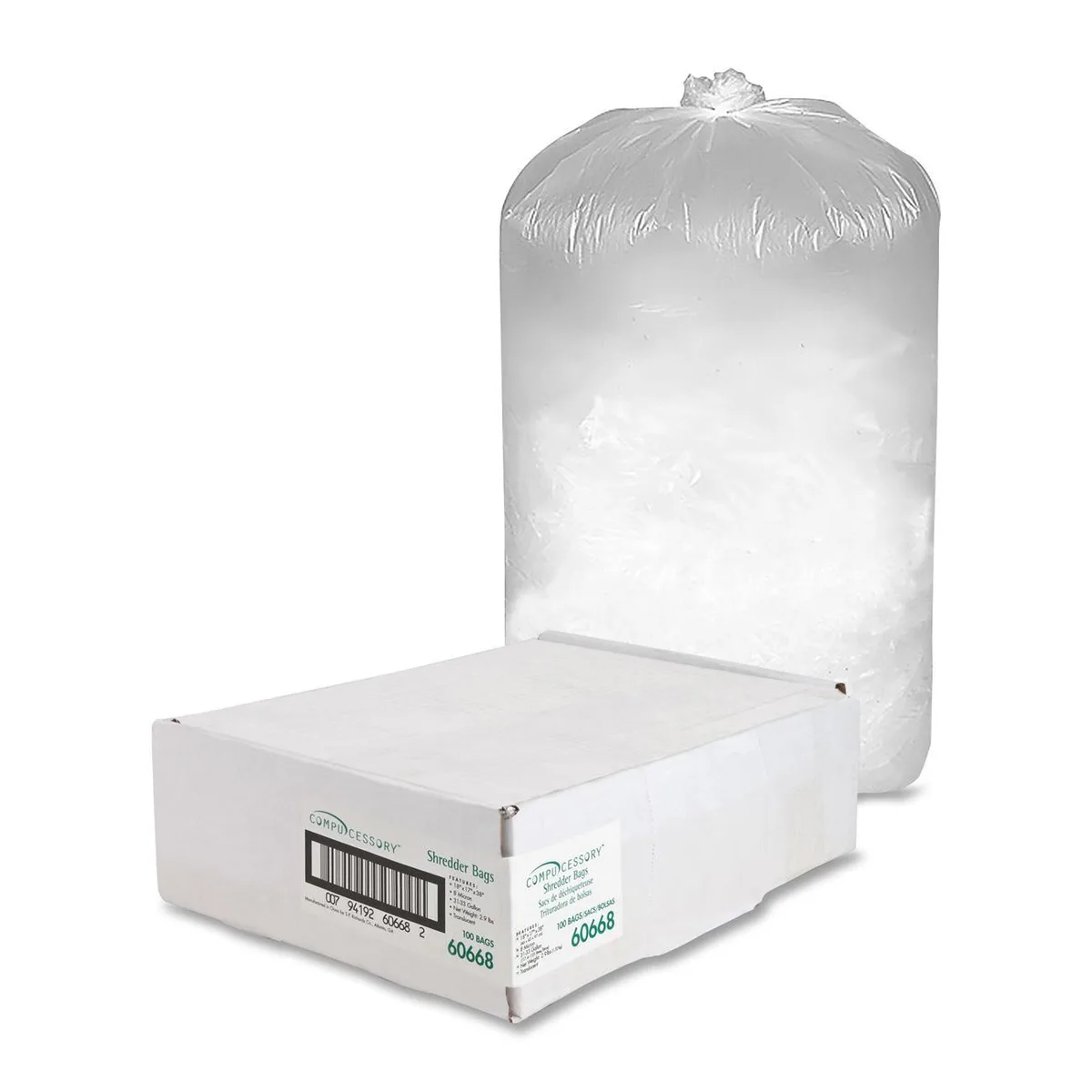 Compucessory Compucessory 60668 Shredder Bags 18x17x38 31 Gal 100/PK White — product photo