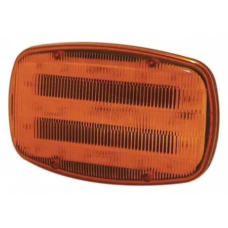Amber magnetic warning light, low rectangular profile, matte amber lens with black base, blunt-cut wires visible