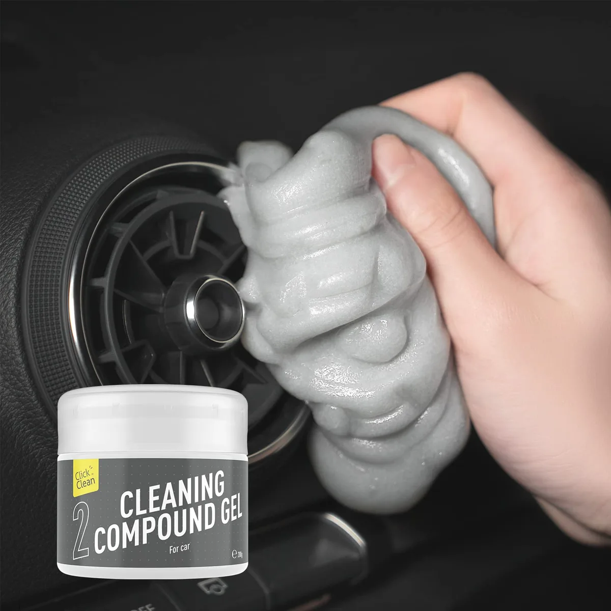 Blue cleaning gel in a round tub, about 2.9 inches wide and 2.76 inches high