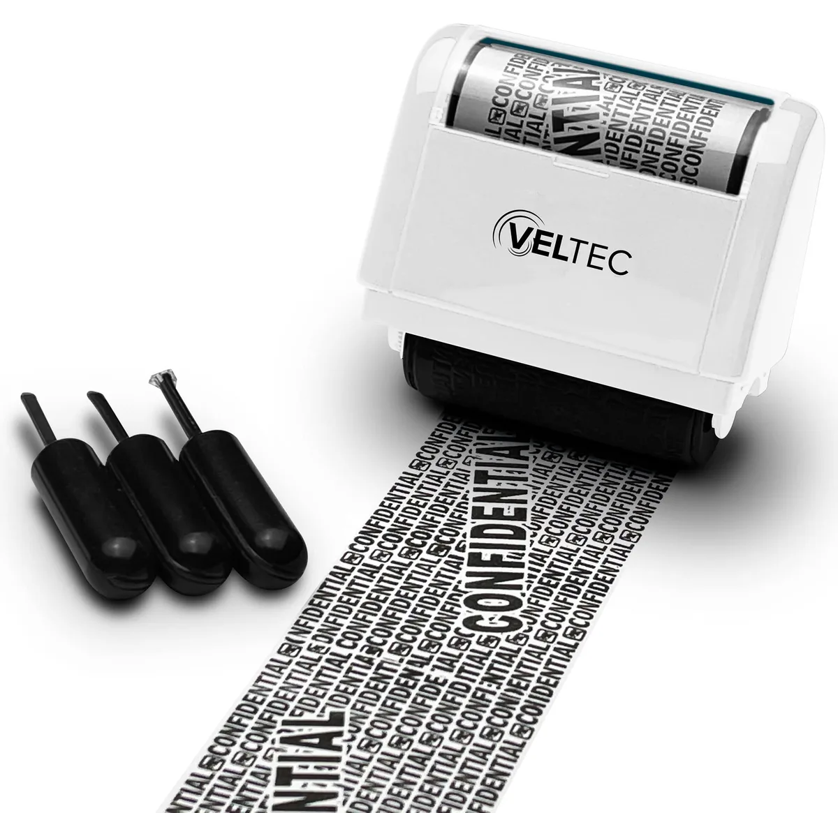  Veltec Roller Stamp VG2442 White with 3 Ink Refills — product photo