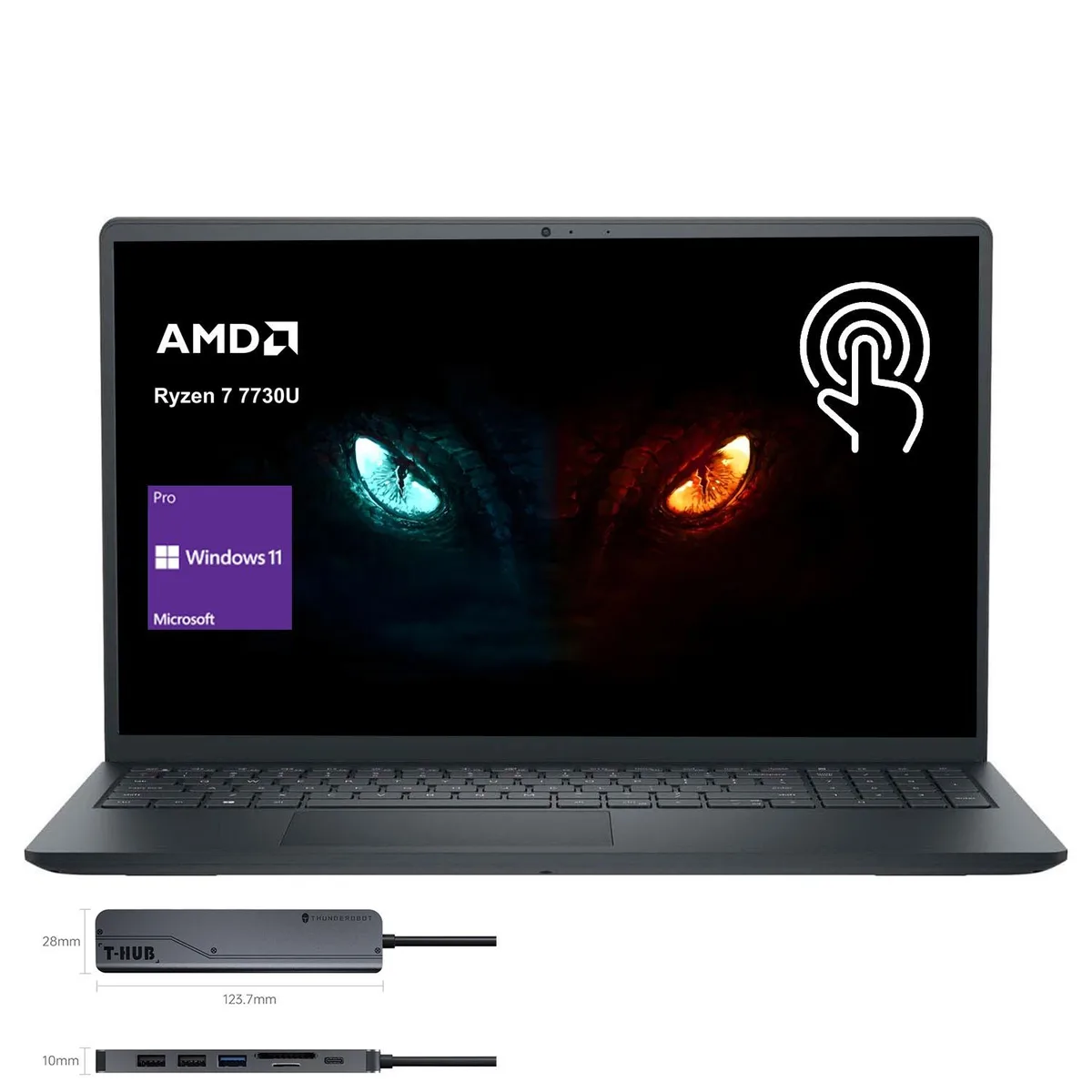 DELL DELL Inspiron 3535 laptop AMD Ryzen 7 7730U 16GB 512GB 15.6" touchscreen Windows 11 Pro Black — product photo