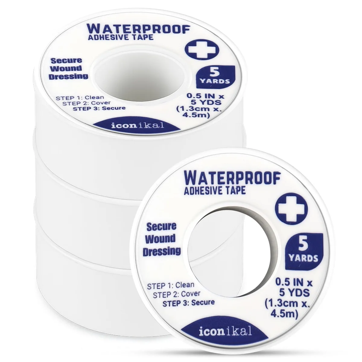  Iconikal 4-Pack Waterproof First Aid Adhesive Tape .5 x 180 ES White — product photo