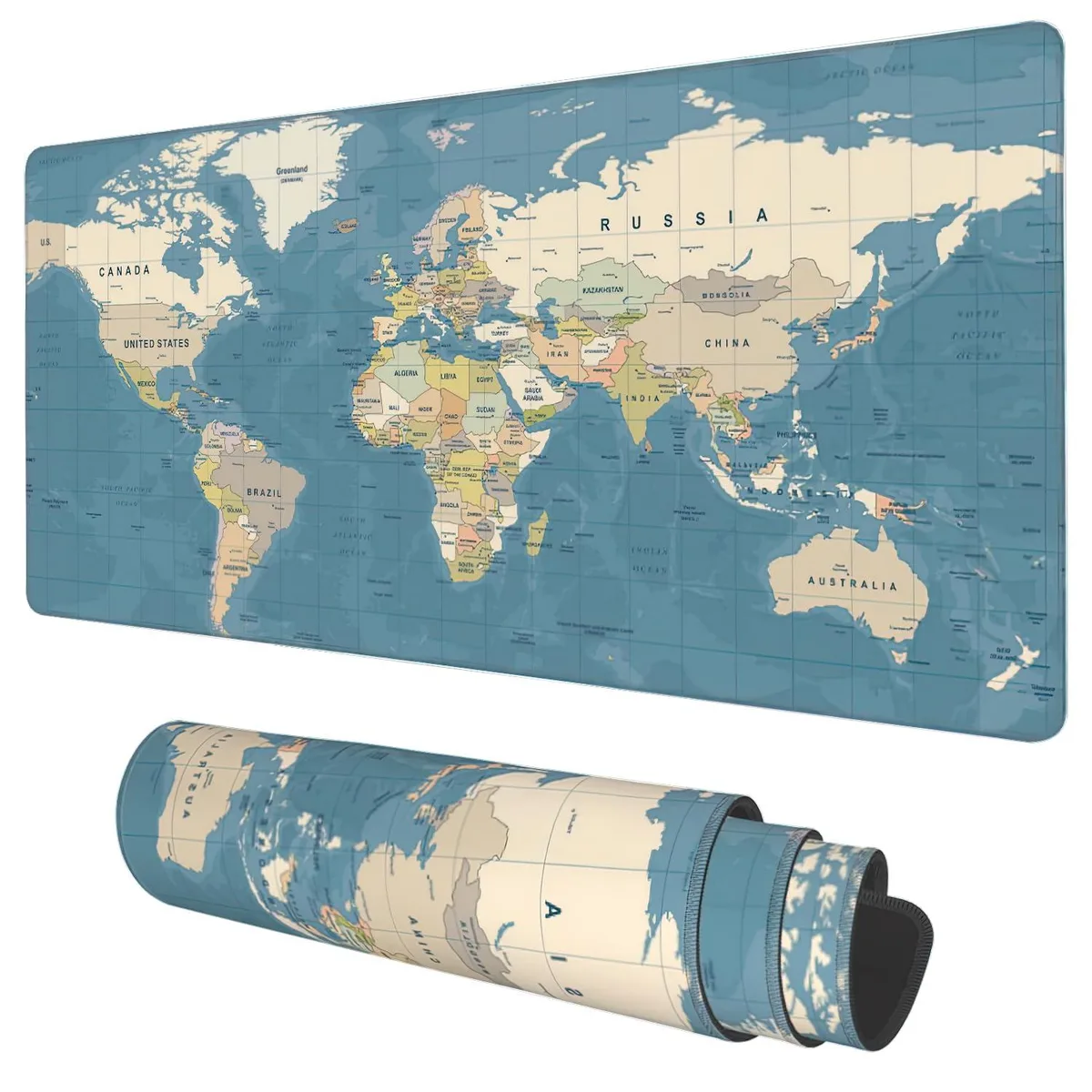 KEHIPI KEHIPI Blue Vintage World Map Mouse Pad 35.4"x15.7 — product photo