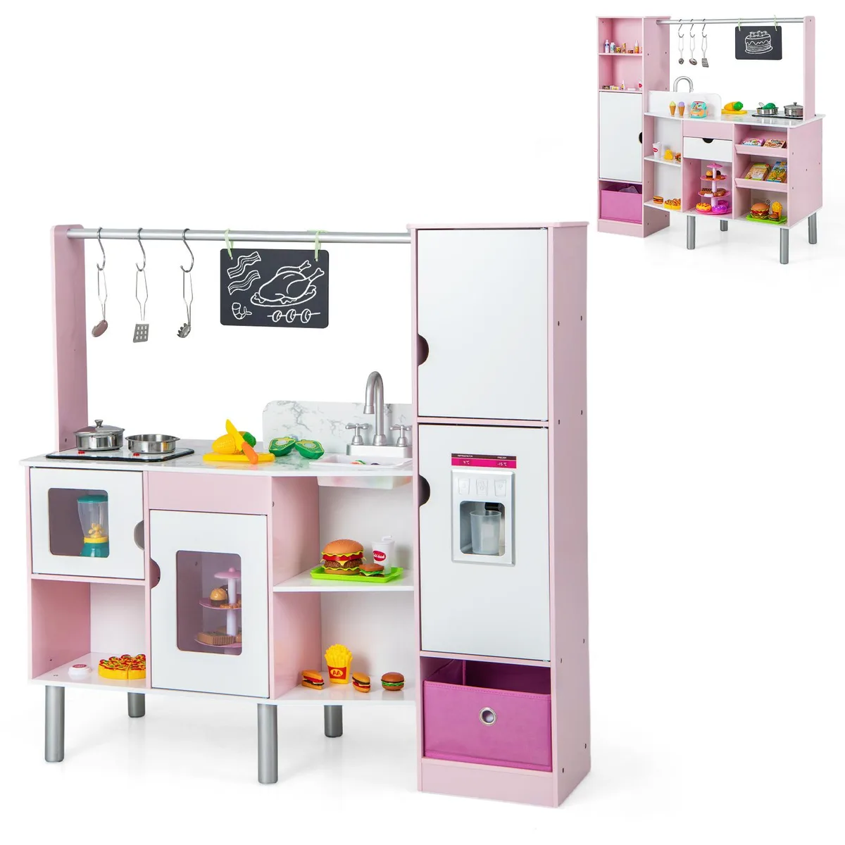 SlickBlue SlickBlue 2-in-1 Double-Sided Kitchen & Market Playset Pink 82pcs — product photo