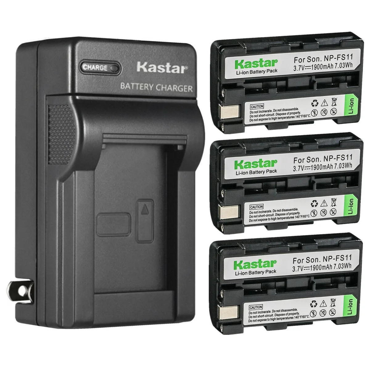 Kastar Kastar NP-FS11 3-pack battery and AC wall charger — product photo