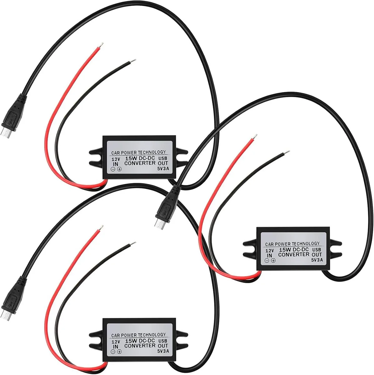 GCON GCON 12V to 5V Micro USB Buck Converter 3A 15W 3 Pack — product photo