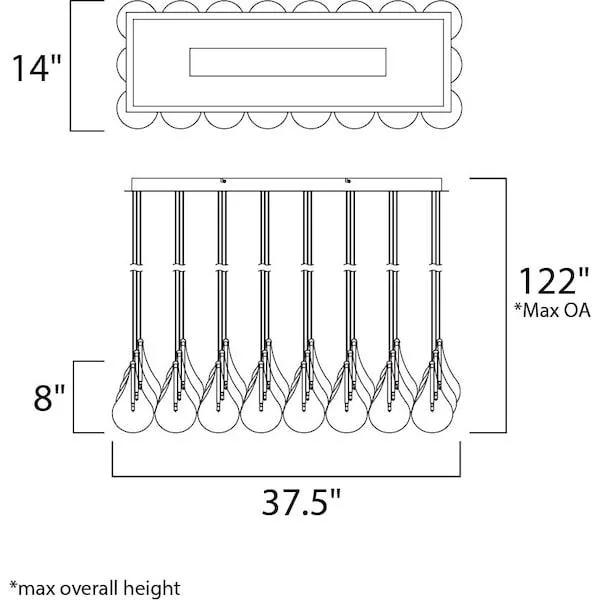 ET2 Contemporary Lighting ET2 Contemporary Lighting Larmes 24-Light 14" Polished Chrome Linear Pendant — product photo
