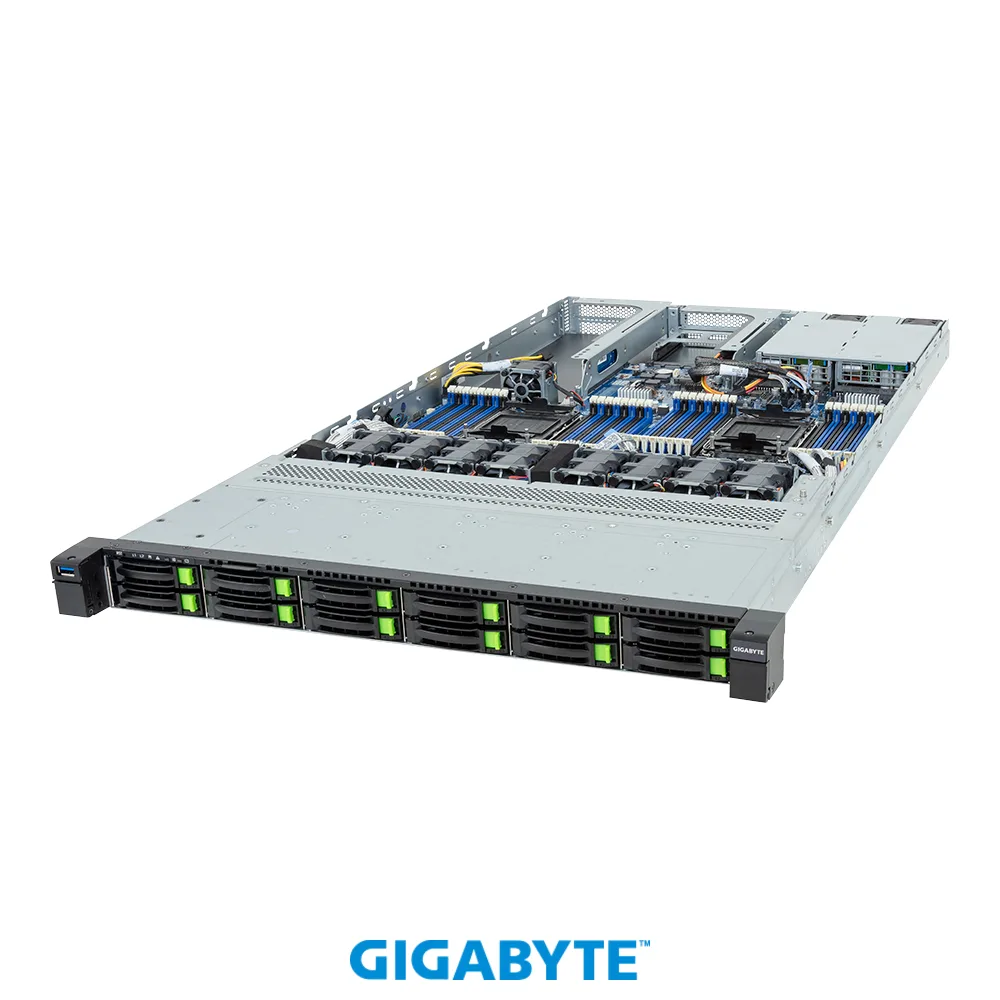 GIGABYTE GIGABYTE R184-SF1-AAJ1 1U barebone server dual Xeon 6 32 DIMM 12 NVMe GPU — product photo