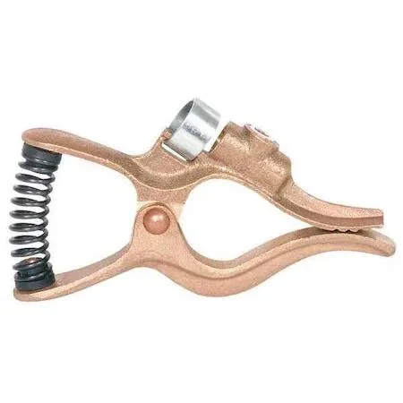 Brass ground clamp for arc welder, 200 A, spring grip, 6 in long