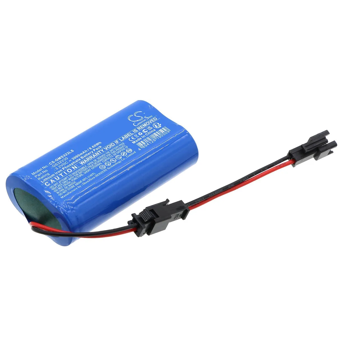 Rectangular lithium-ion battery pack, grey plastic casing, wire connector visible
