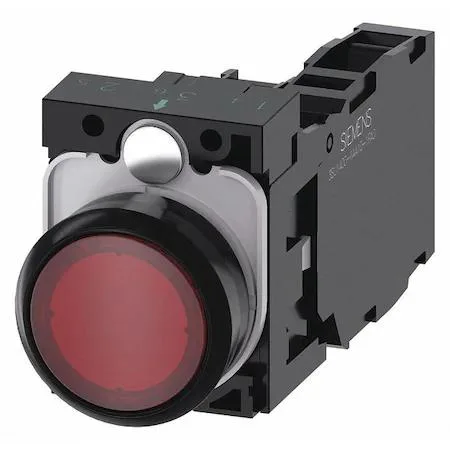 Red 22 mm illuminated push button with plastic bezel and flush head