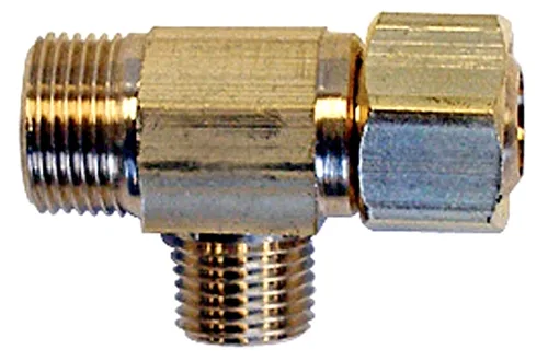 Brass tee adapter with swivel connectors, model 3516